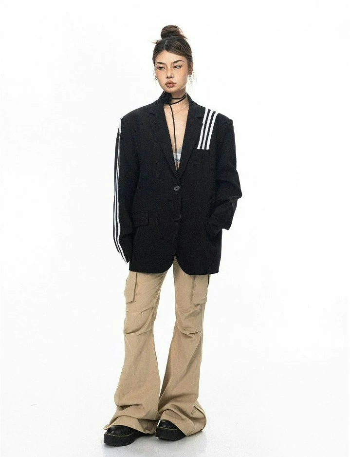 Striped Trim Single-Breasted Blazer Jacket - Image 7