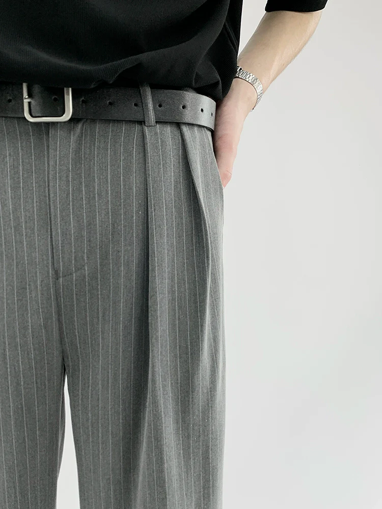 Striped Wide-Leg Trousers with Belt Detail - Image 8