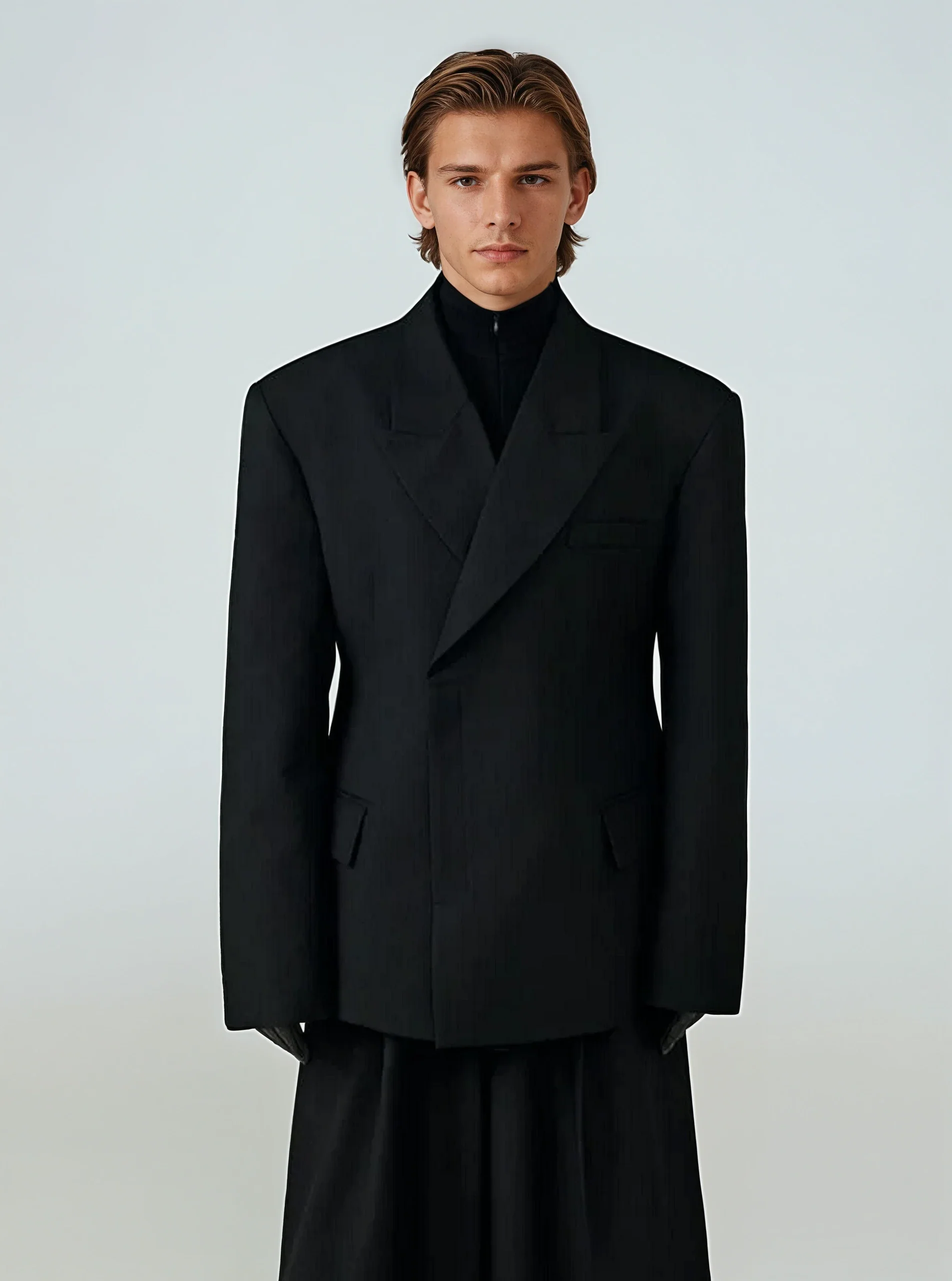 Structured Boxy Double-Breasted Hidden Button Blazer - Image 2