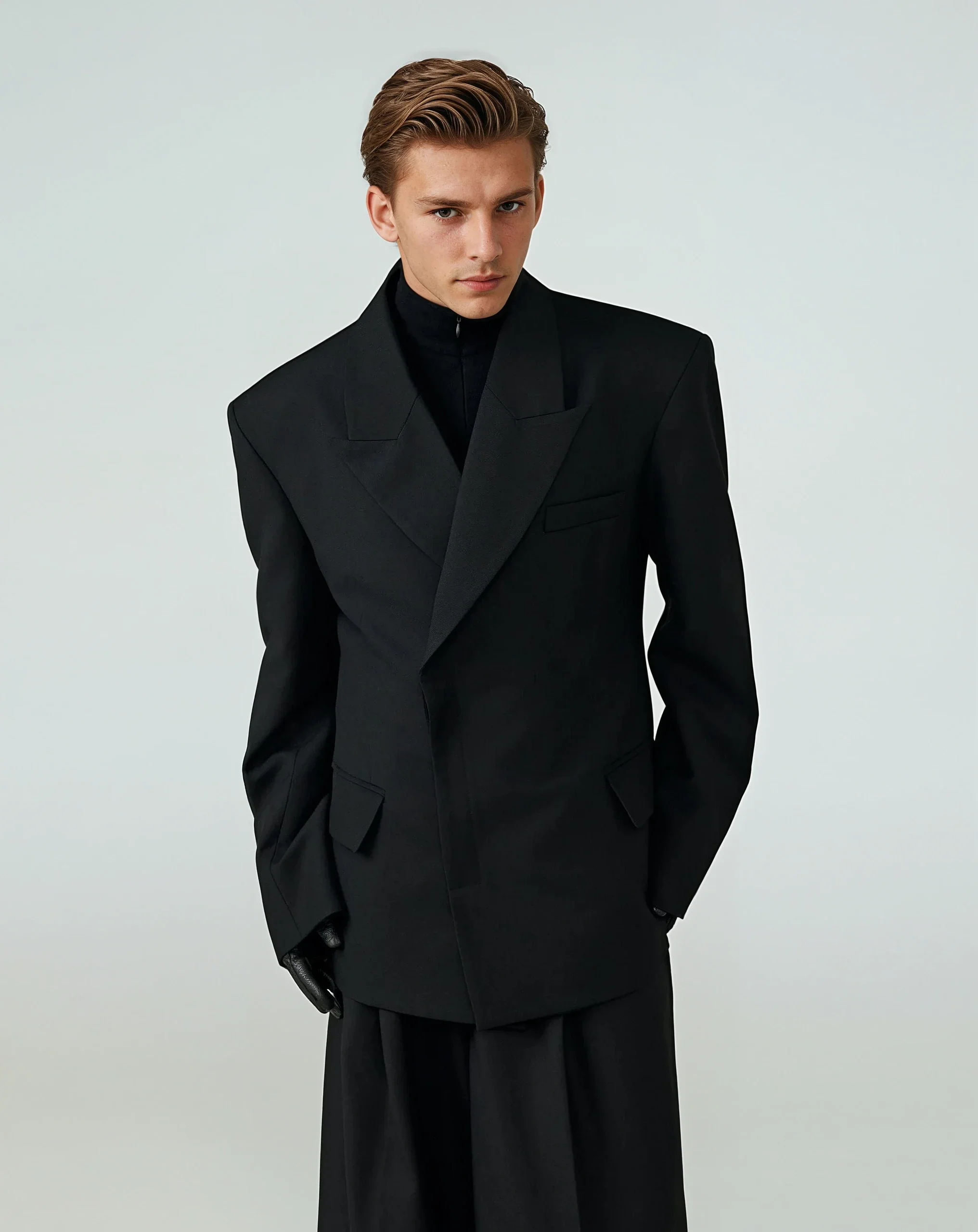 Structured Boxy Double-Breasted Hidden Button Blazer - Image 3