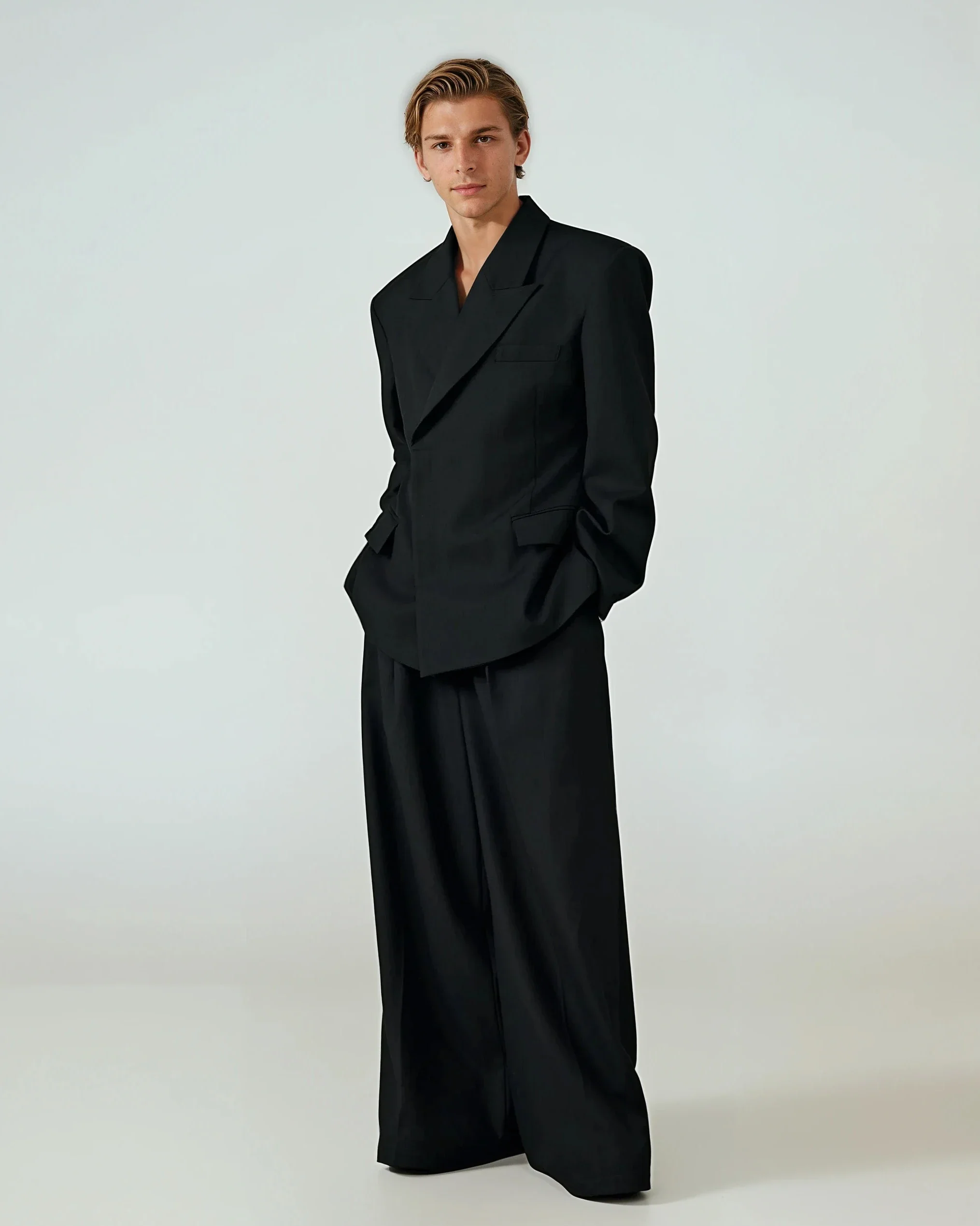 Structured Boxy Double-Breasted Hidden Button Blazer - Image 7