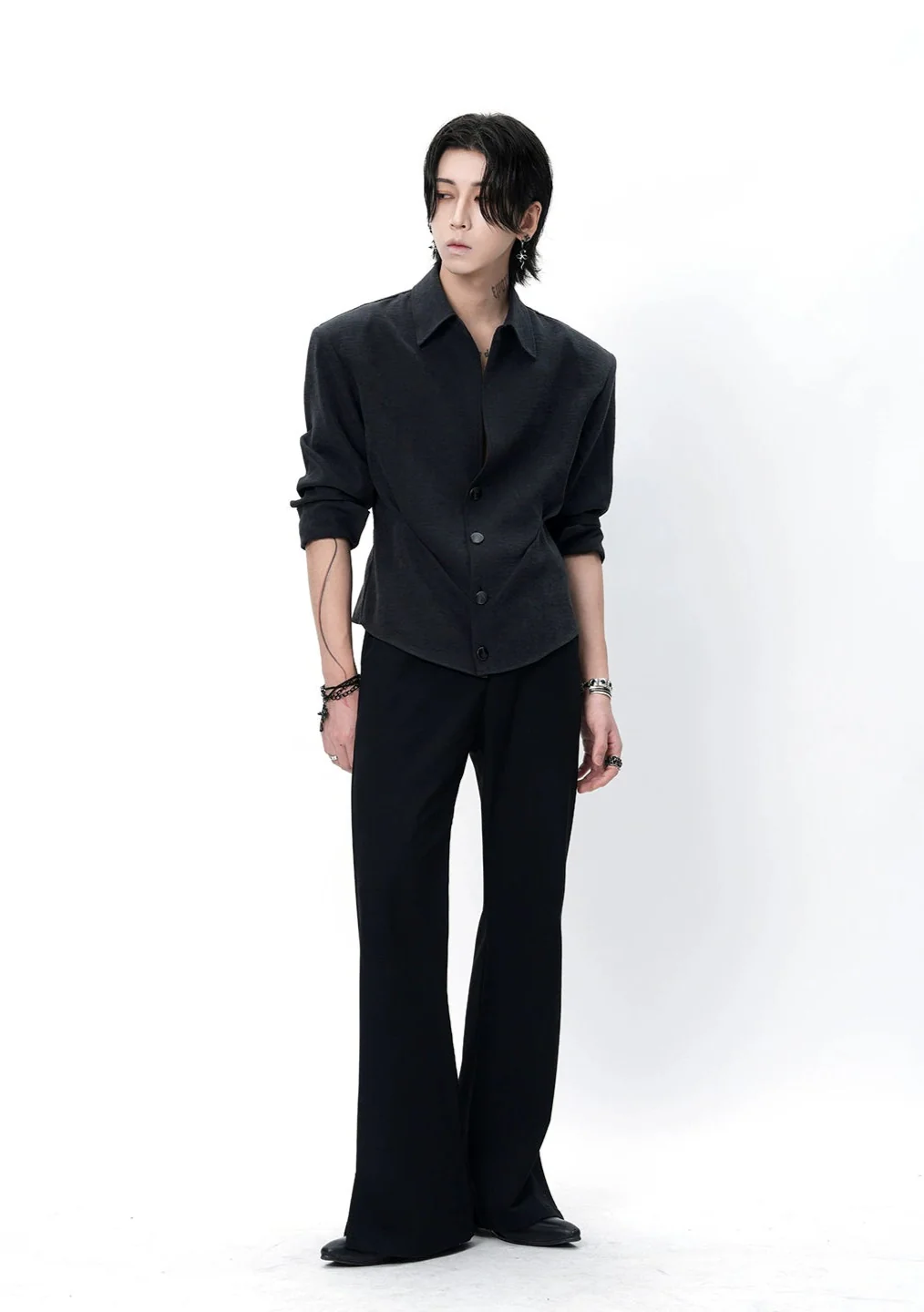 Structured Button-Up Shirt with Cinch Side Detail - Image 7