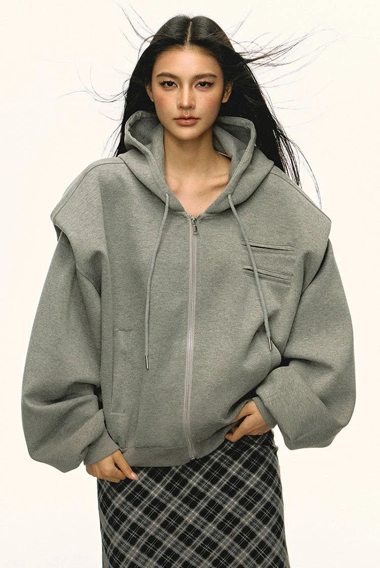 Structured Drop Shoulder Oversized Zip Hoodie Jacket - Image 2