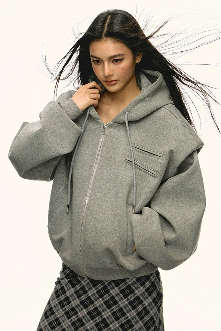 Structured Drop Shoulder Oversized Zip Hoodie Jacket - Image 4