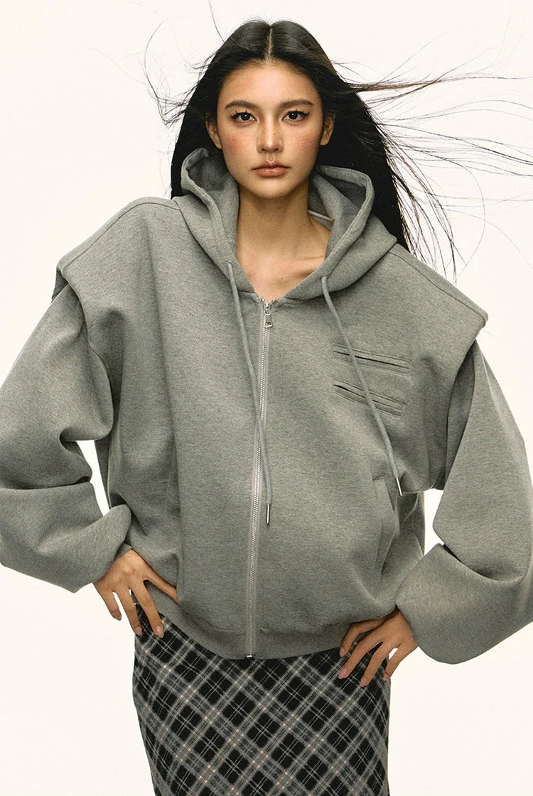 Structured Drop Shoulder Oversized Zip Hoodie Jacket - Image 5