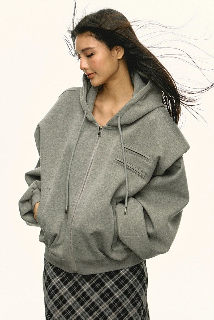 Structured Drop Shoulder Oversized Zip Hoodie Jacket - Image 7