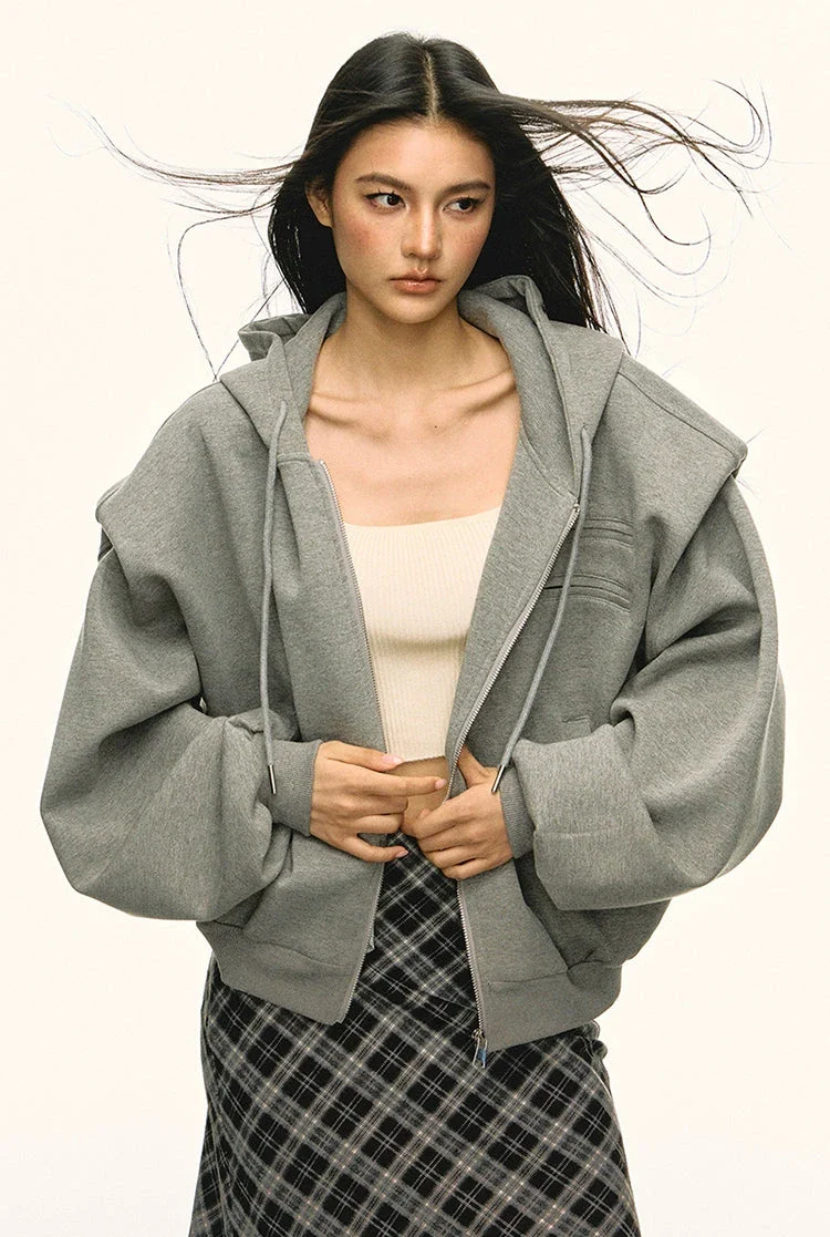 Structured Drop Shoulder Oversized Zip Hoodie Jacket - Image 8