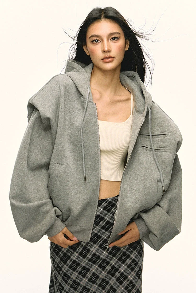 Structured Drop Shoulder Oversized Zip Hoodie Jacket - Image 9