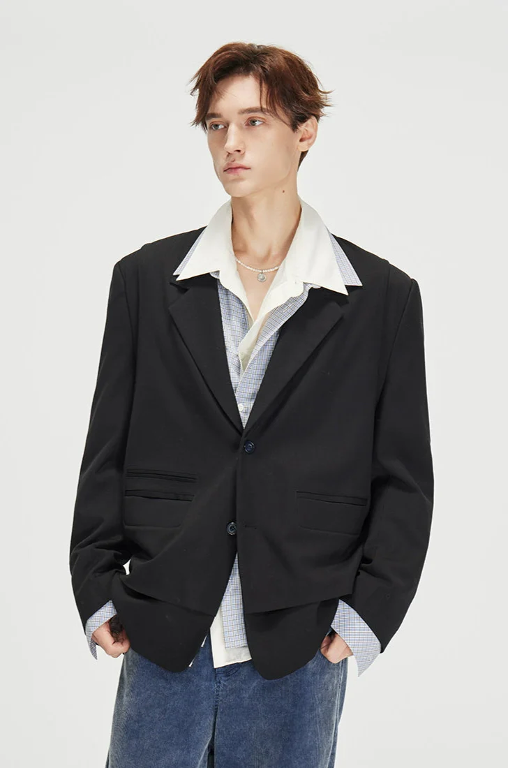 Structured Panel-Detail Single Breasted Lapel Blazer - Image 2