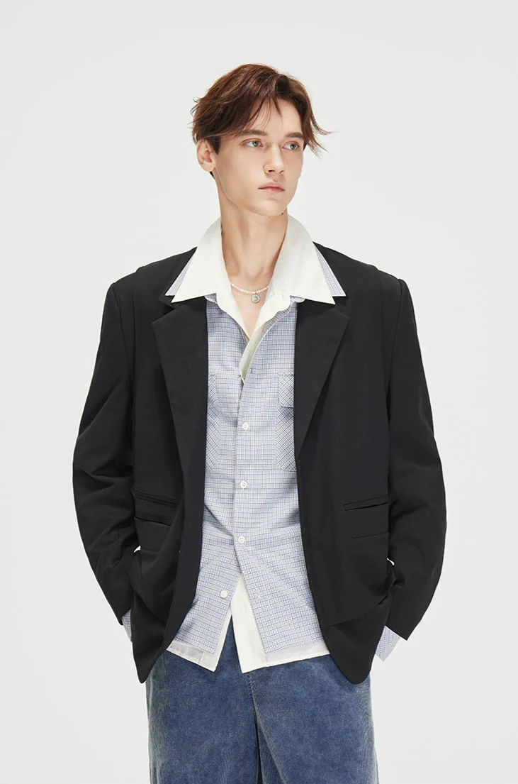 Structured Panel-Detail Single Breasted Lapel Blazer - Image 3