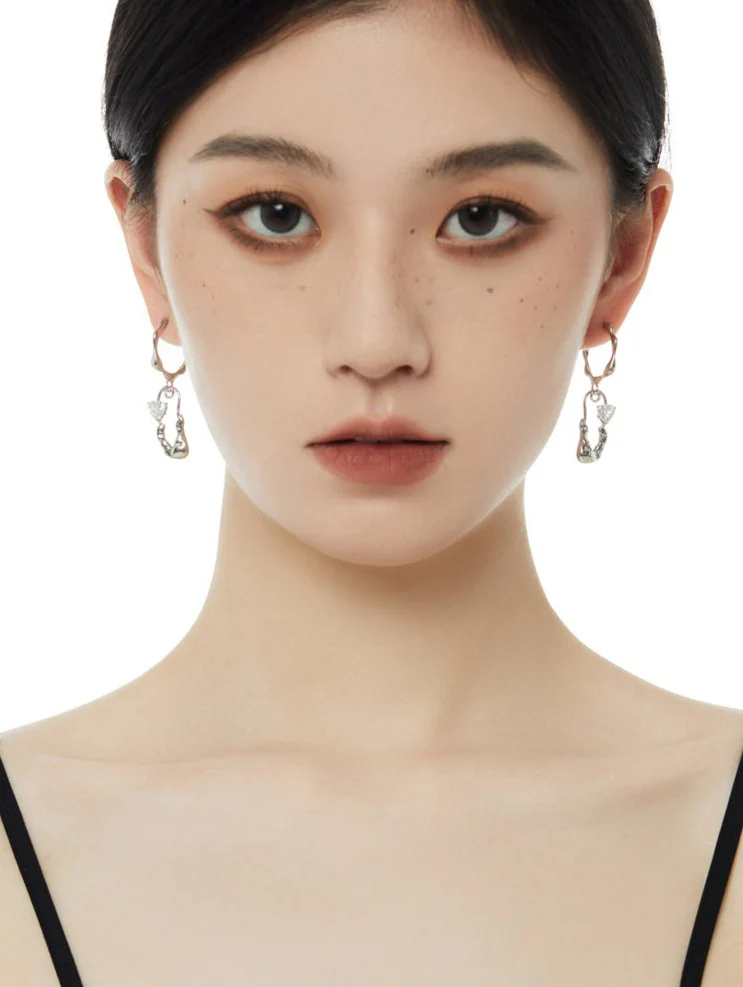 Stud Hoop Drop Earrings - Image 3