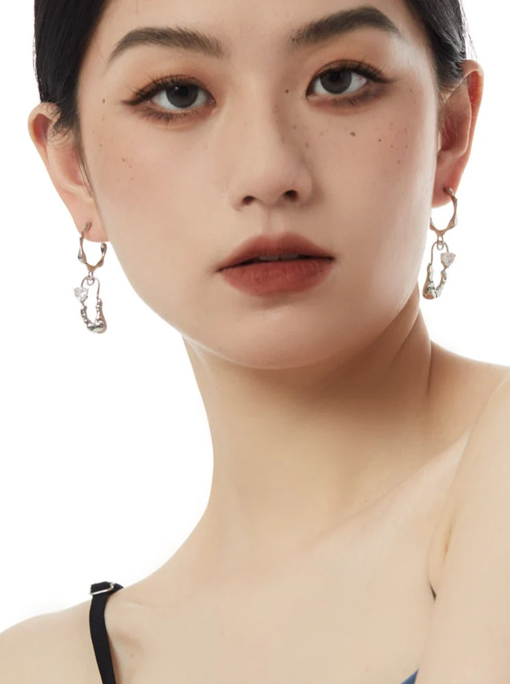 Stud Hoop Drop Earrings - Image 4