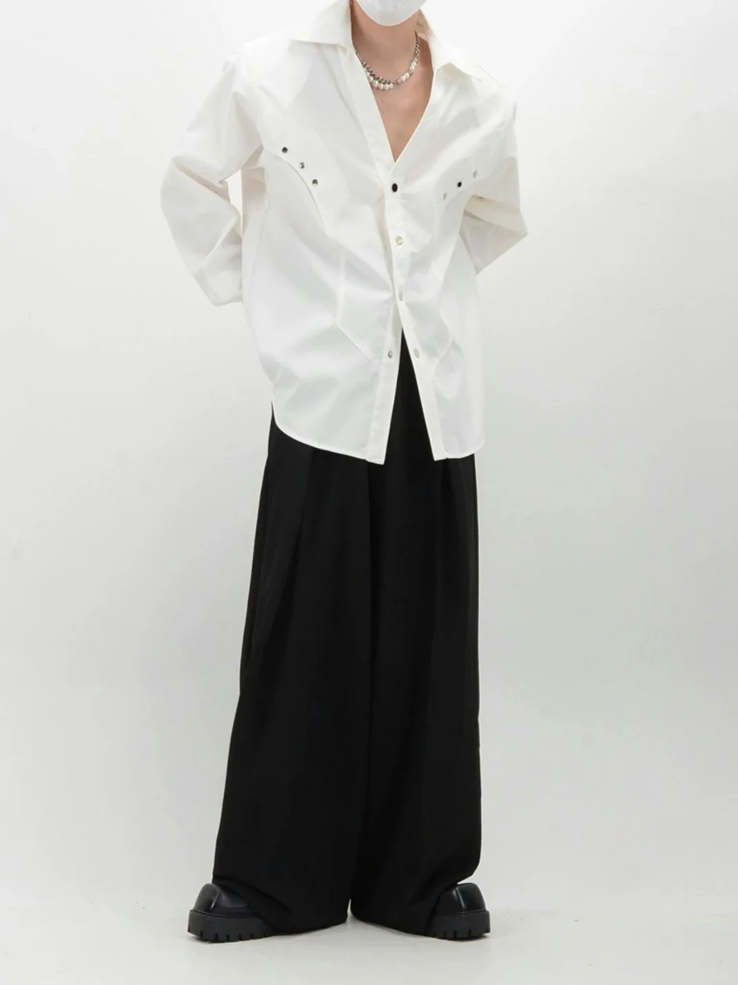 Studded Collar Long Sleeve Collared Shirt - Image 16