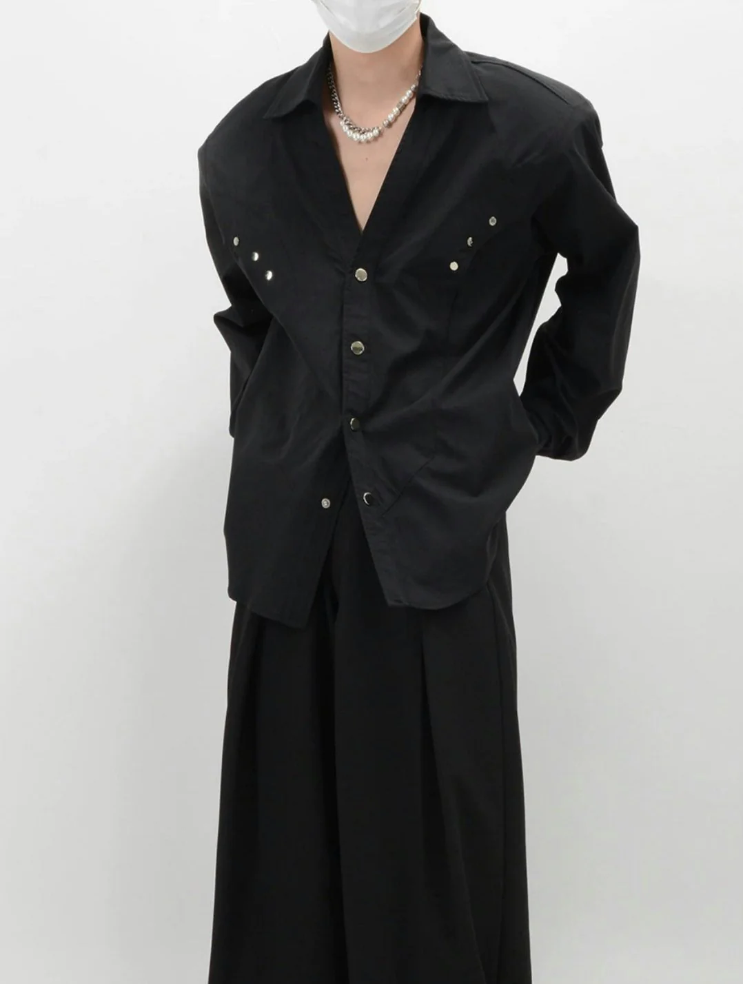 Studded Collar Long Sleeve Collared Shirt - Image 2