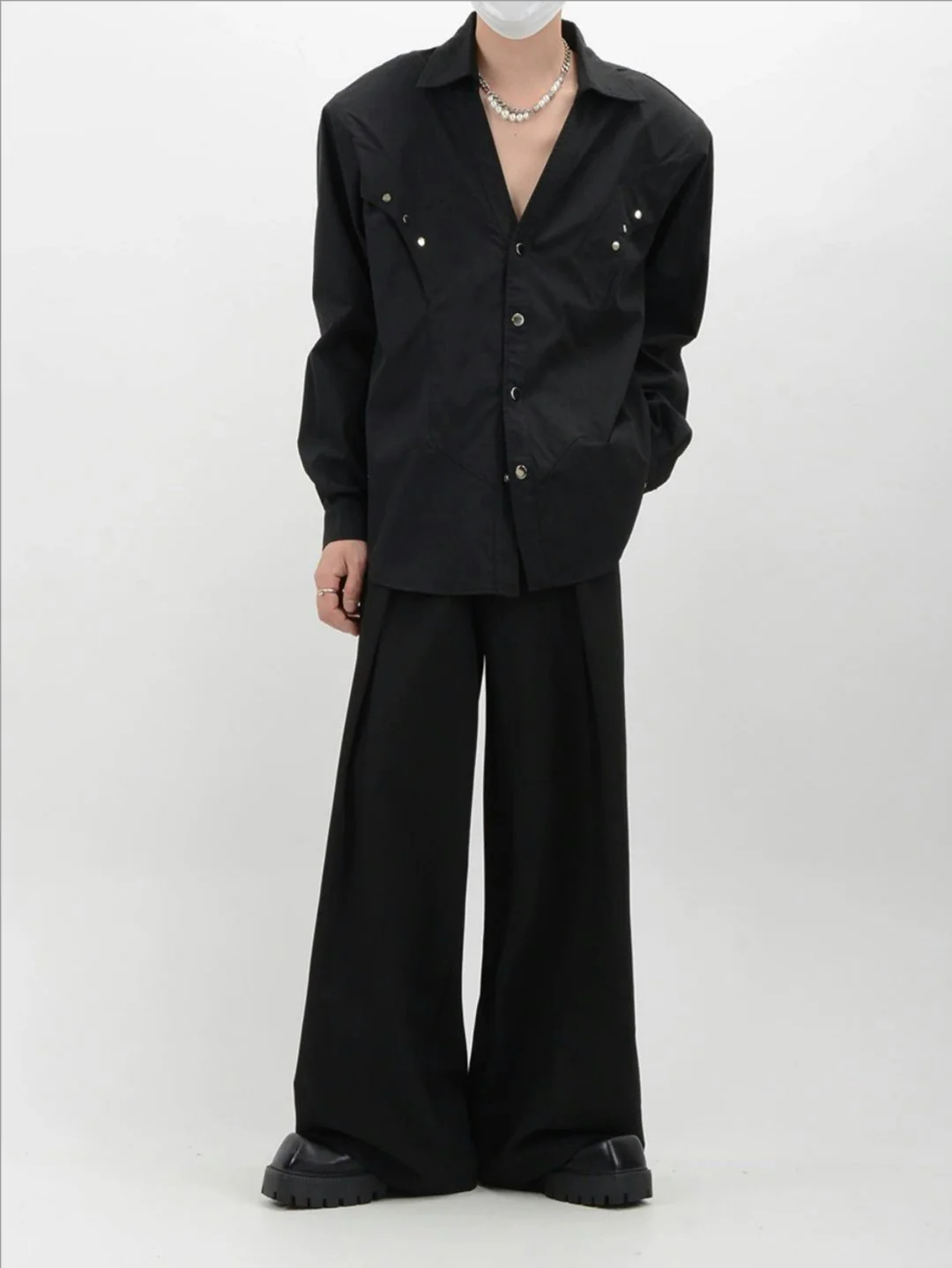 Studded Collar Long Sleeve Collared Shirt - Image 4