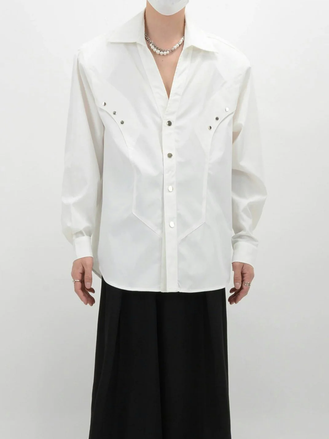 Studded Collar Long Sleeve Collared Shirt - Image 8