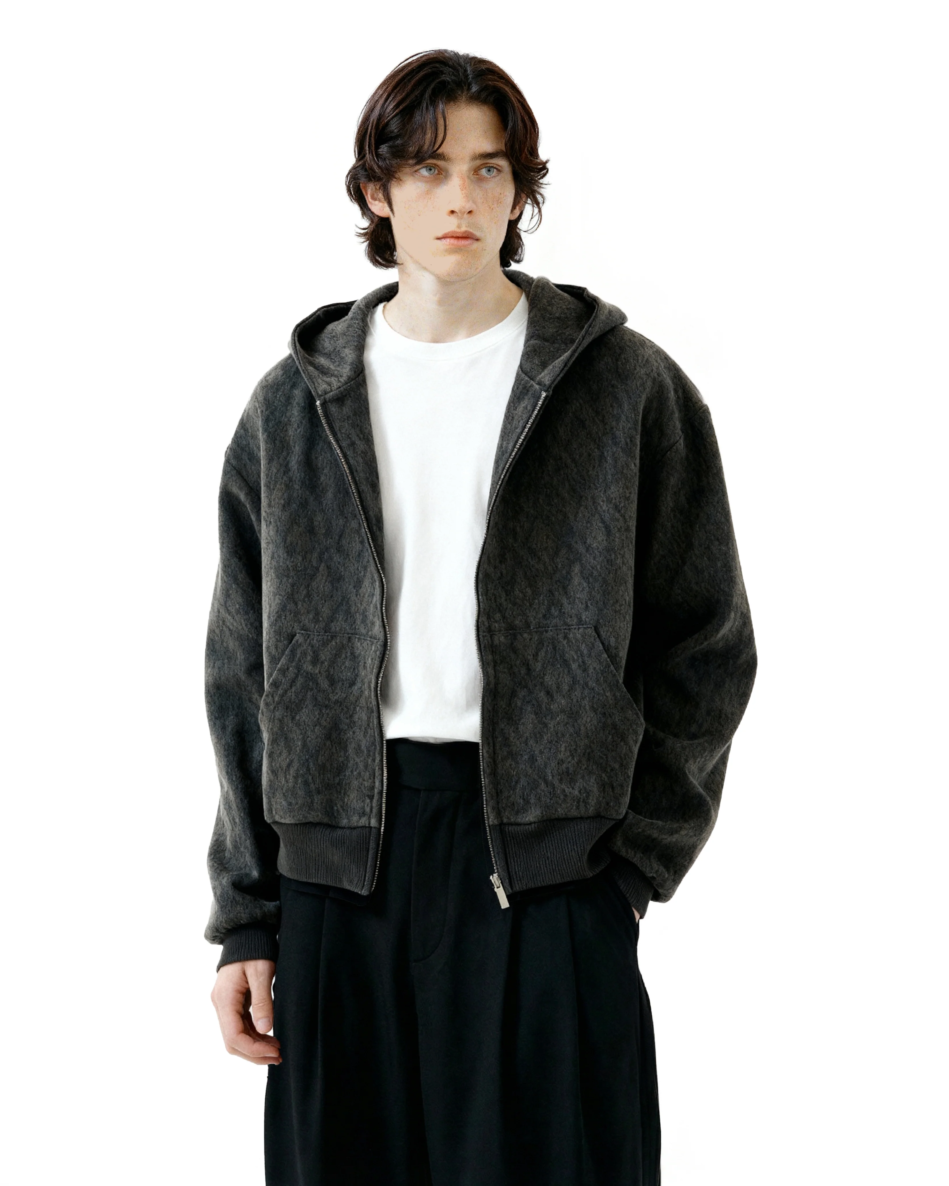 Subtle Pattern Textured Zip-Up Hoodie Jacket - Image 3