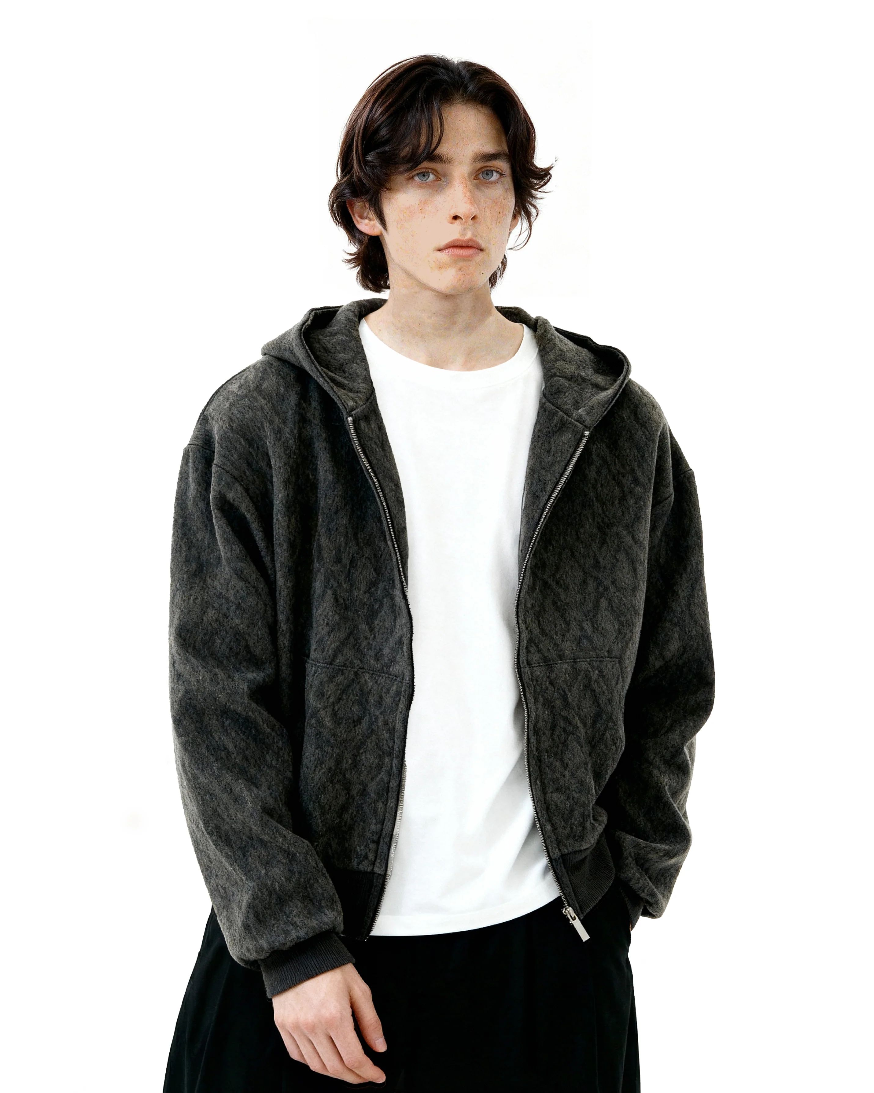 Subtle Pattern Textured Zip-Up Hoodie Jacket - Image 5