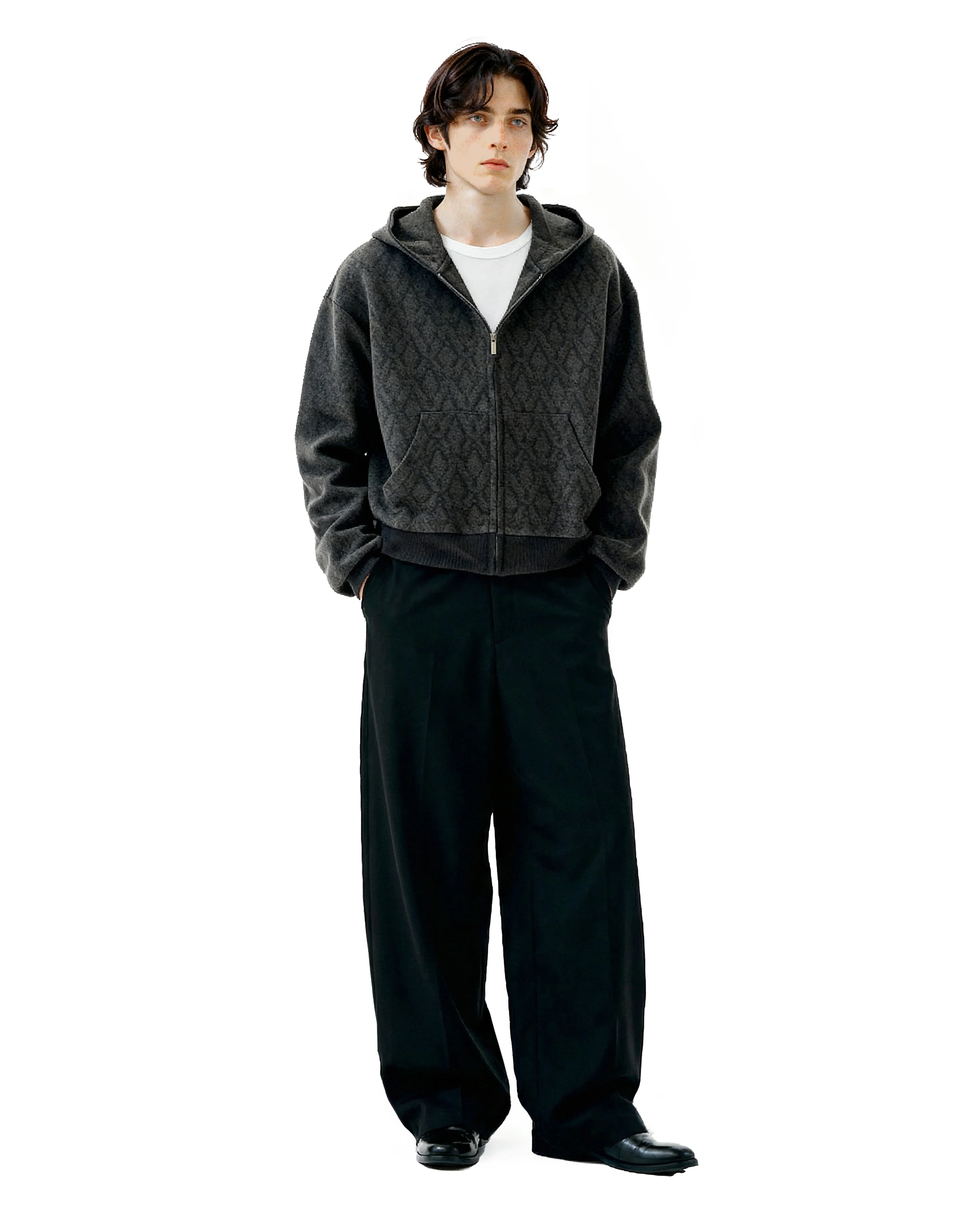 Subtle Pattern Textured Zip-Up Hoodie Jacket - Image 6