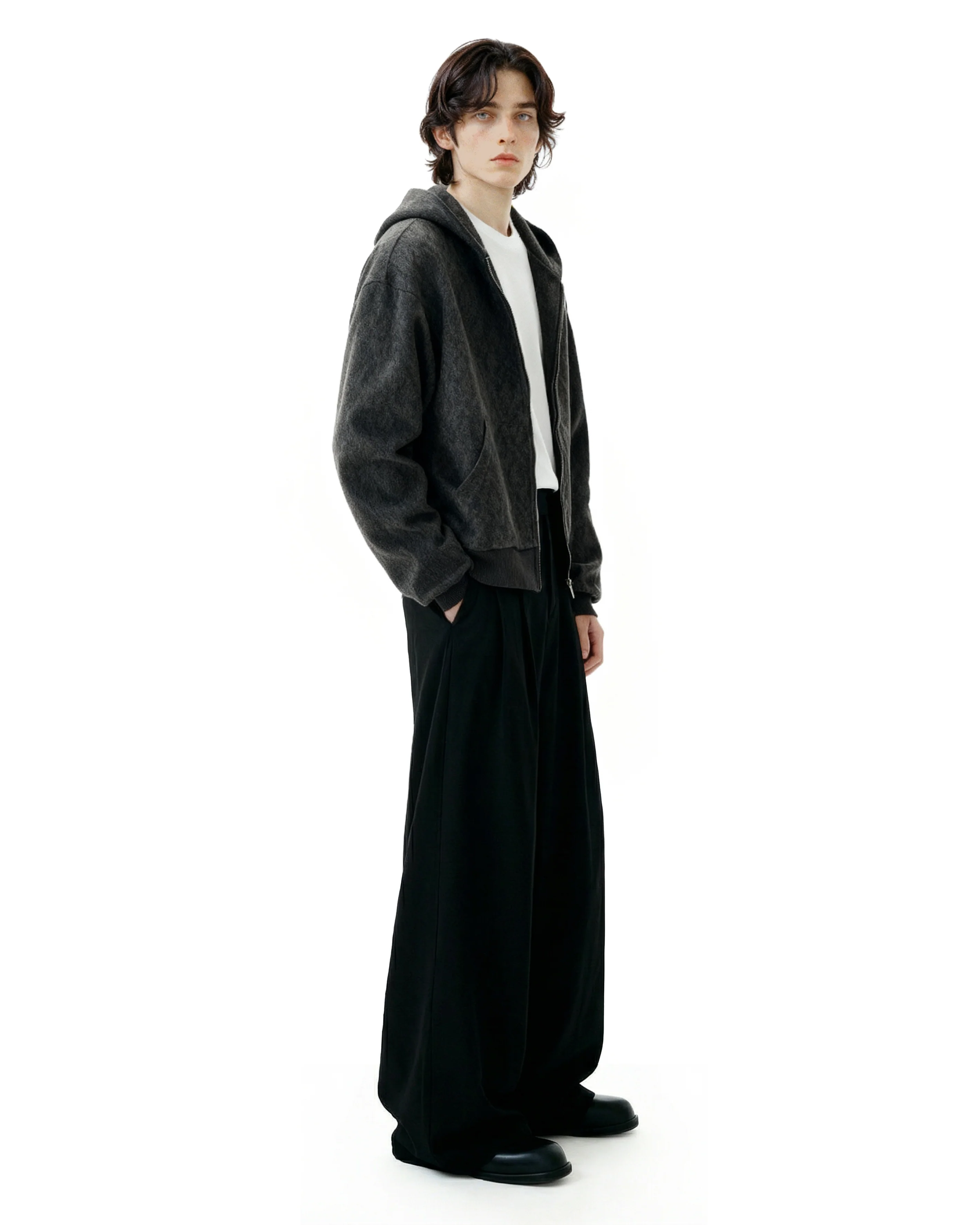Subtle Pattern Textured Zip-Up Hoodie Jacket - Image 7