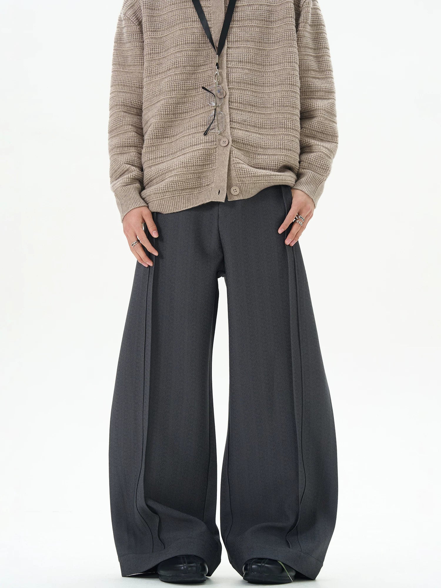 Subtle Pinstripe Barrel Leg Deep-Pleated Trousers - Image 2