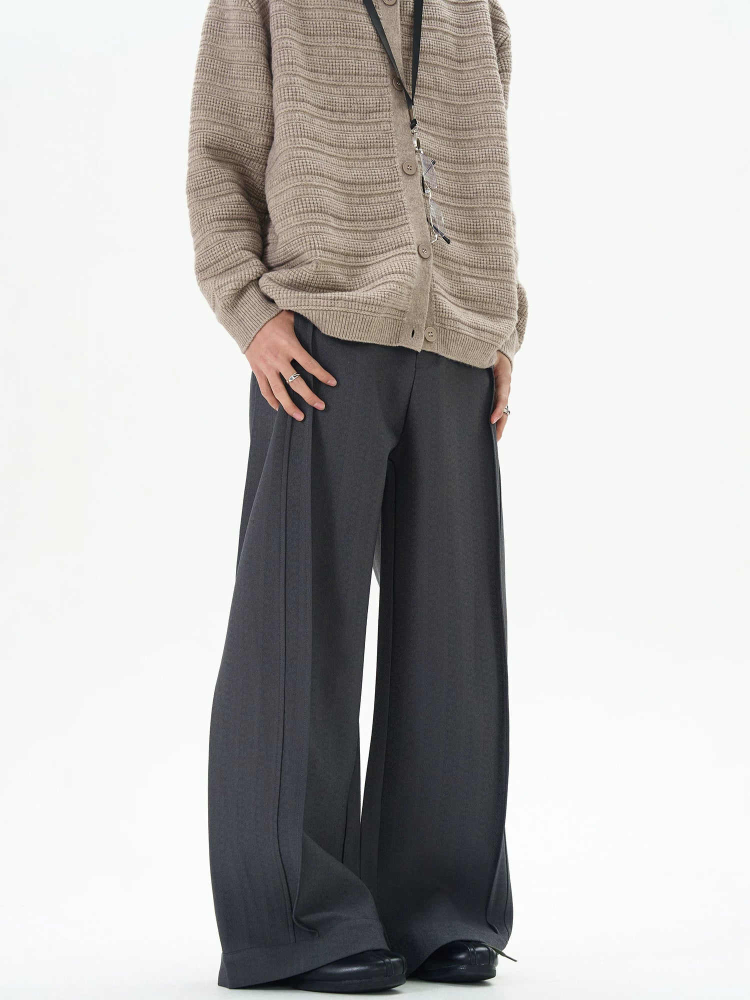 Subtle Pinstripe Barrel Leg Deep-Pleated Trousers - Image 3