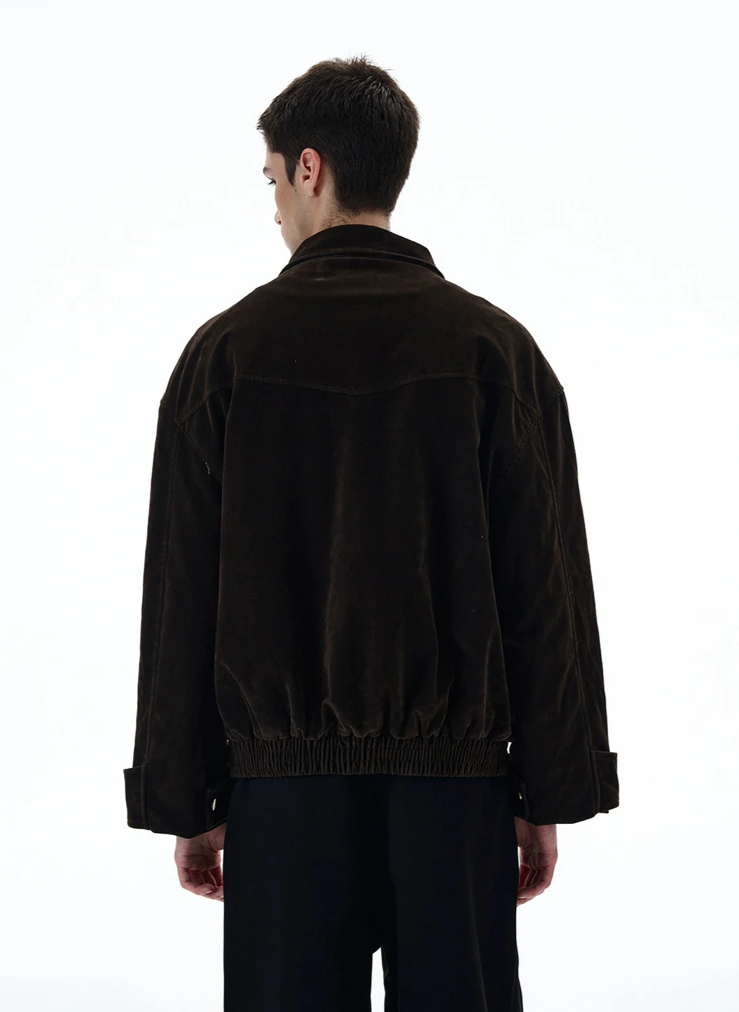 Suede Overlap Button High-Collar Jacket - Image 4