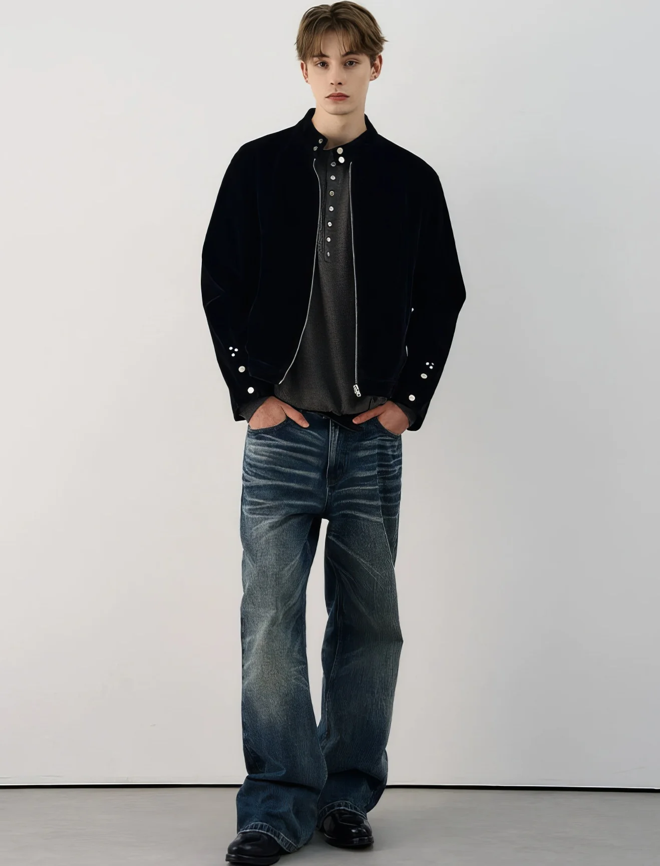 Suede Zip-Up Racer Jacket with Snap Collar and Button Cuffs - Image 13
