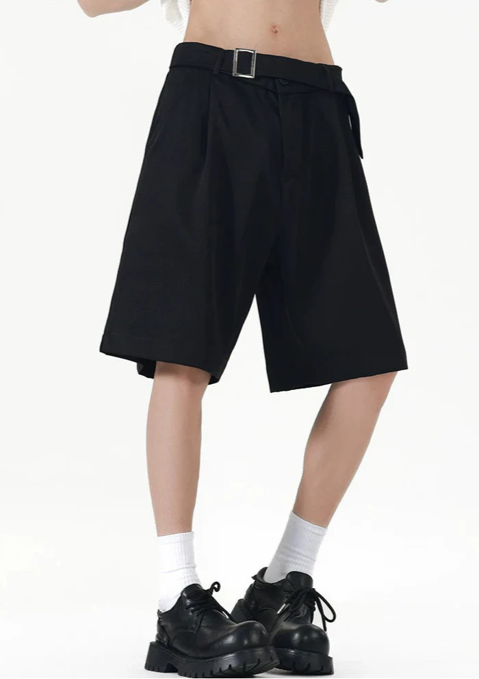 Tailored Shorts with Front Pleats and Belt Detail - Image 3