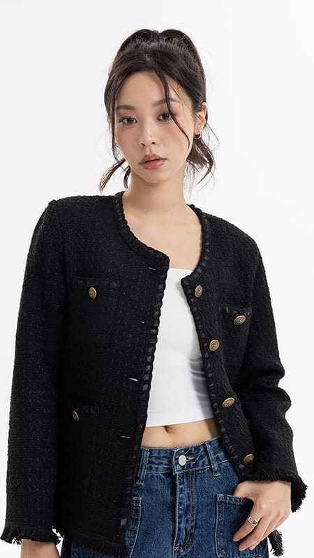 Tassel Hem Tweed Blazer Coat - Image 3