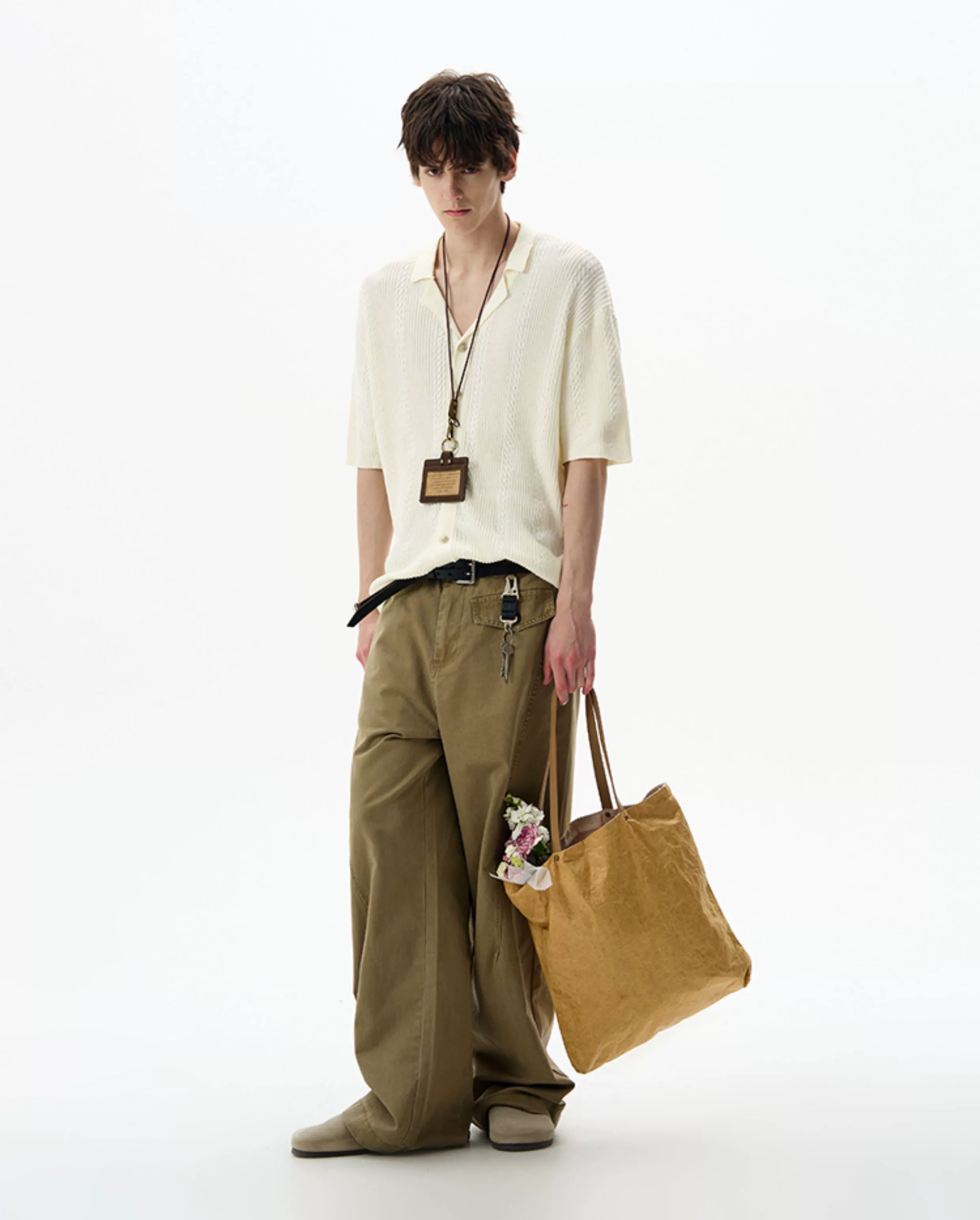 Textured Cable Knit Button-Up Shirt with Spread Collar - Image 12