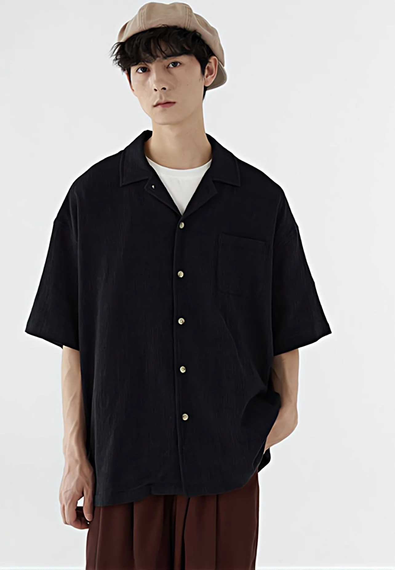Textured Camp Collar Button Shirt - Image 7