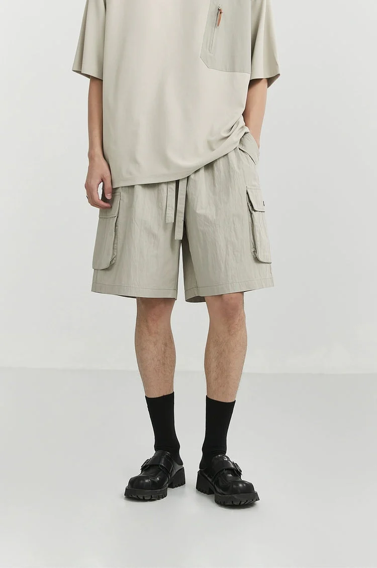 Textured Cargo Pocket Drawstring Shorts - Image 6