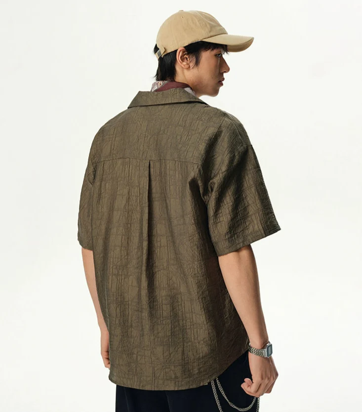 Textured Crinkle Short Sleeve Camp Collar Shirt - Image 3