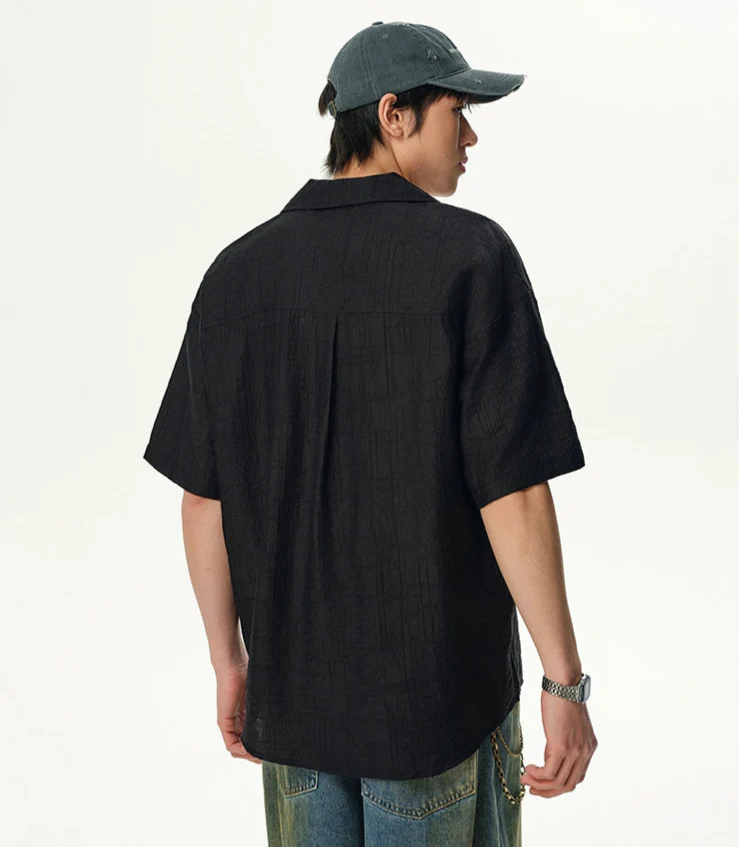 Textured Crinkle Short Sleeve Camp Collar Shirt - Image 5