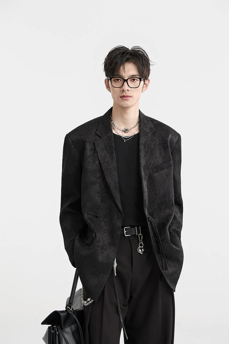 Textured Floral Pattern Single-Breasted Blazer - Image 2
