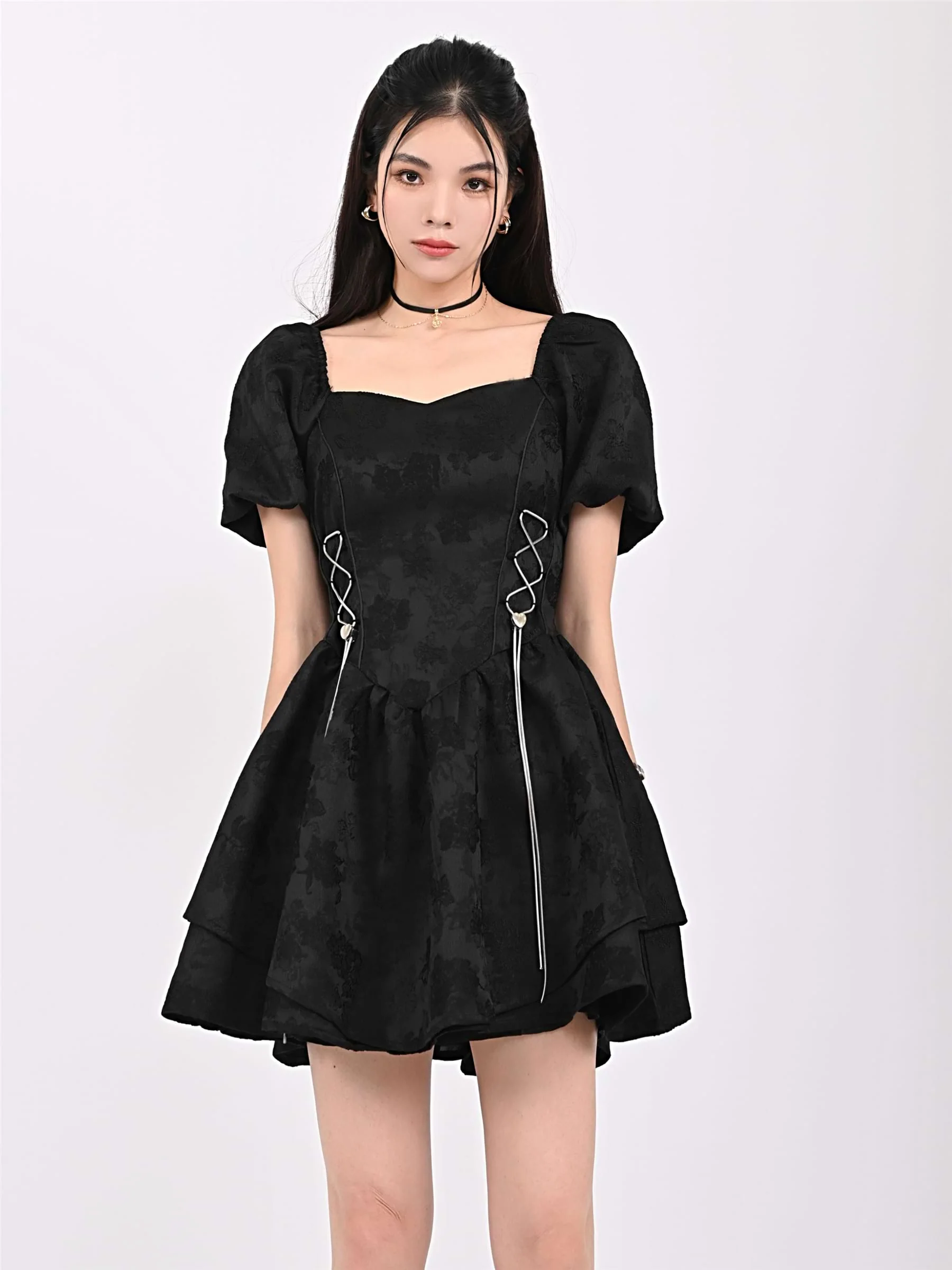 Textured Flower Print Mini Dress - Image 10