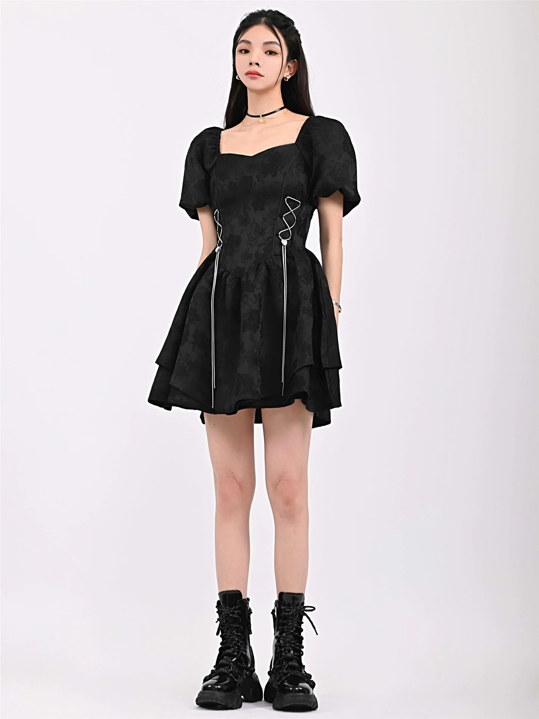 Textured Flower Print Mini Dress - Image 14