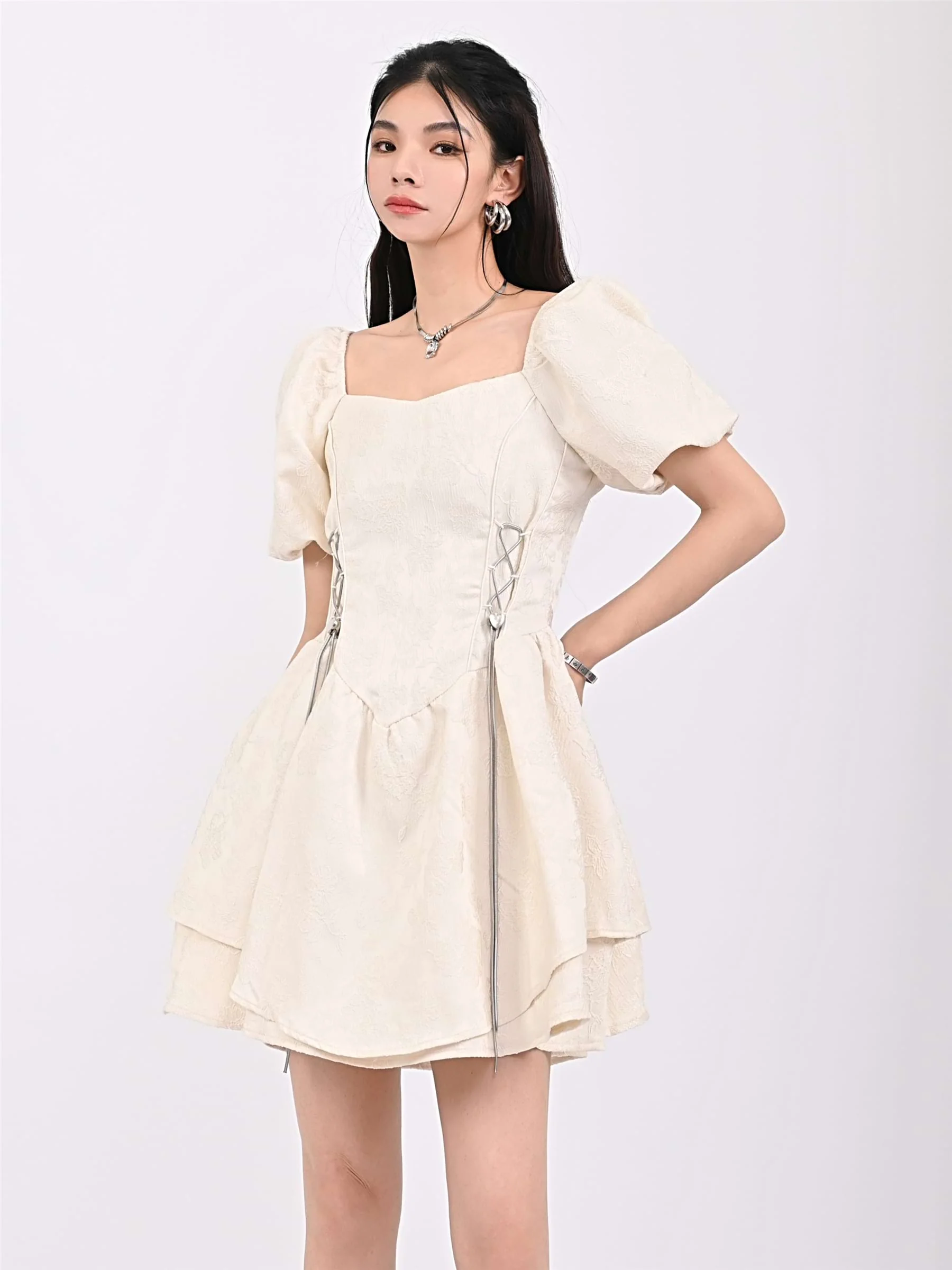 Textured Flower Print Mini Dress - Image 3