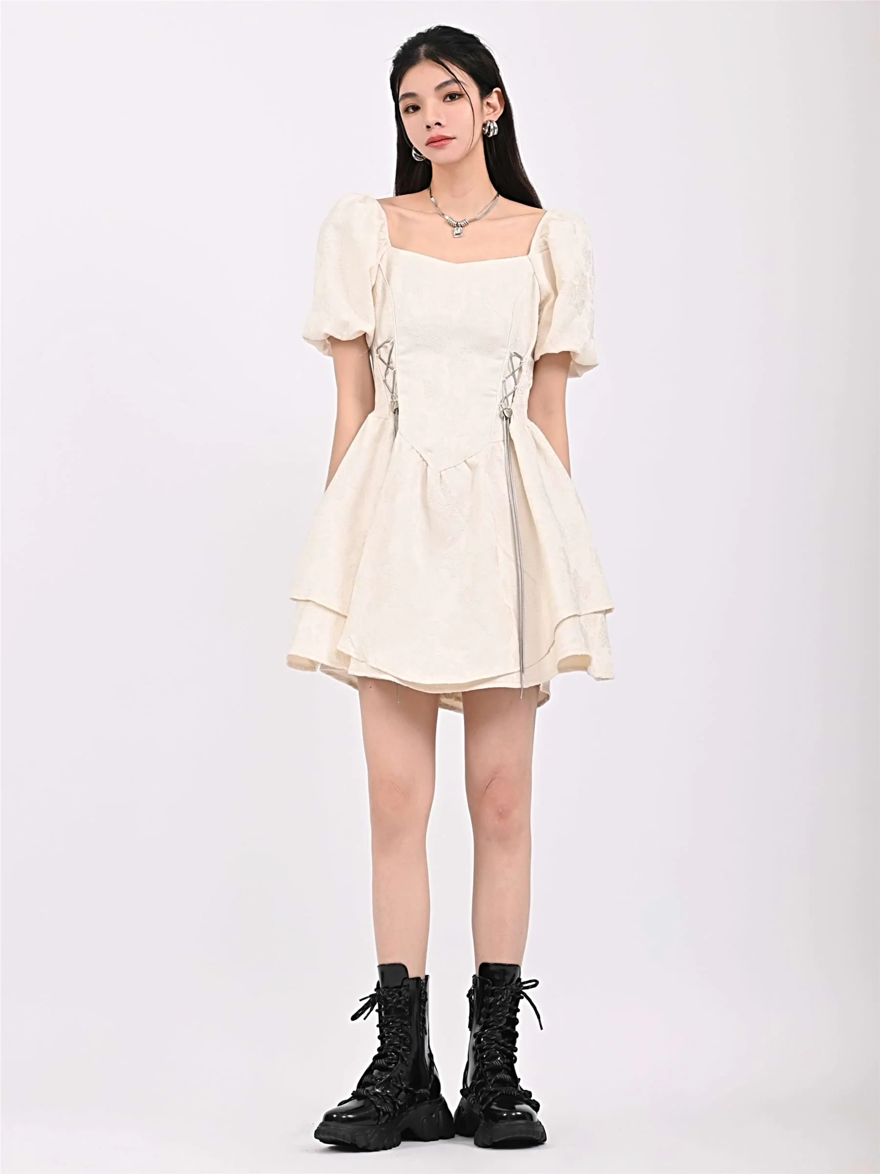 Textured Flower Print Mini Dress - Image 5