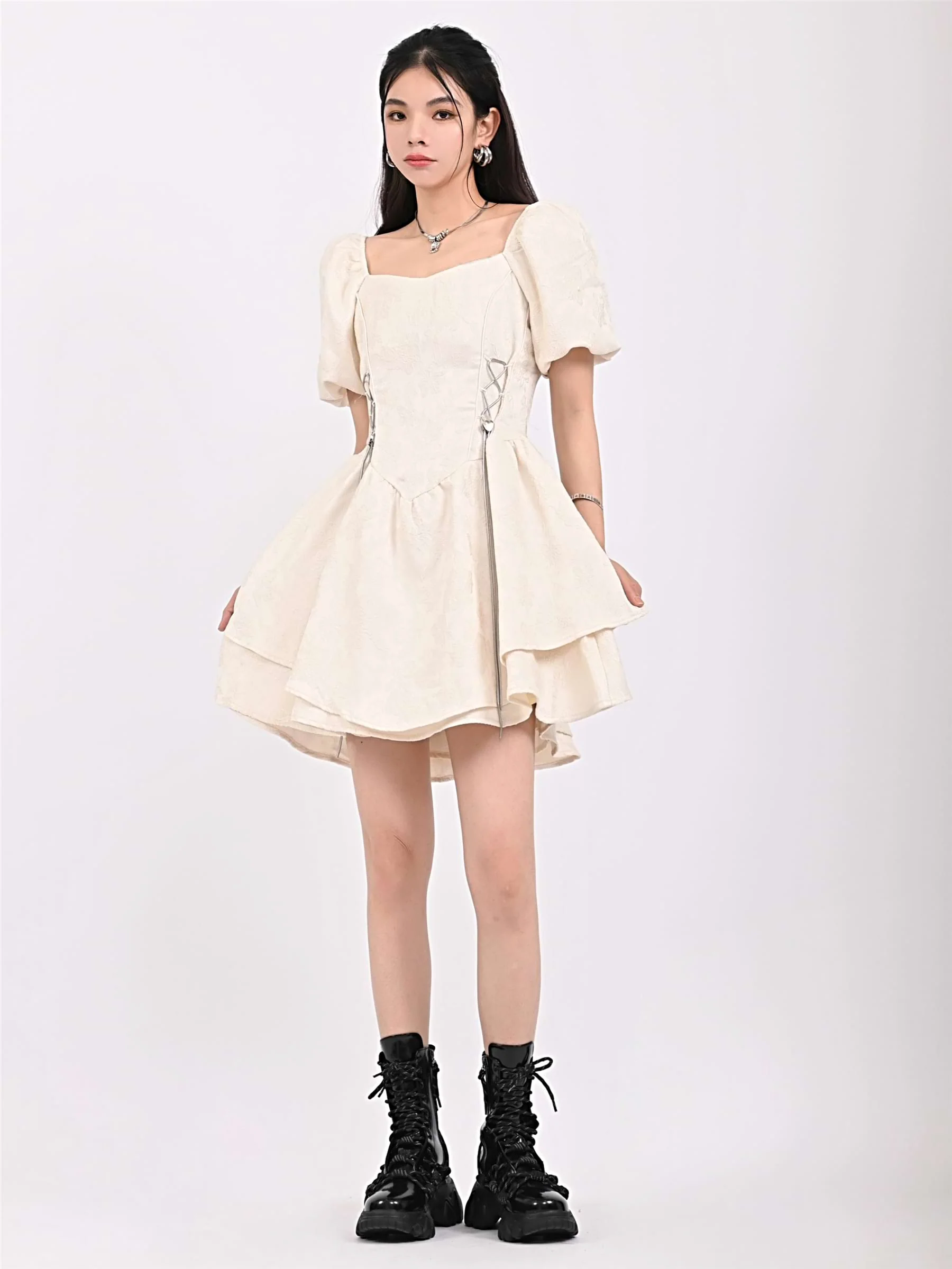 Textured Flower Print Mini Dress - Image 7