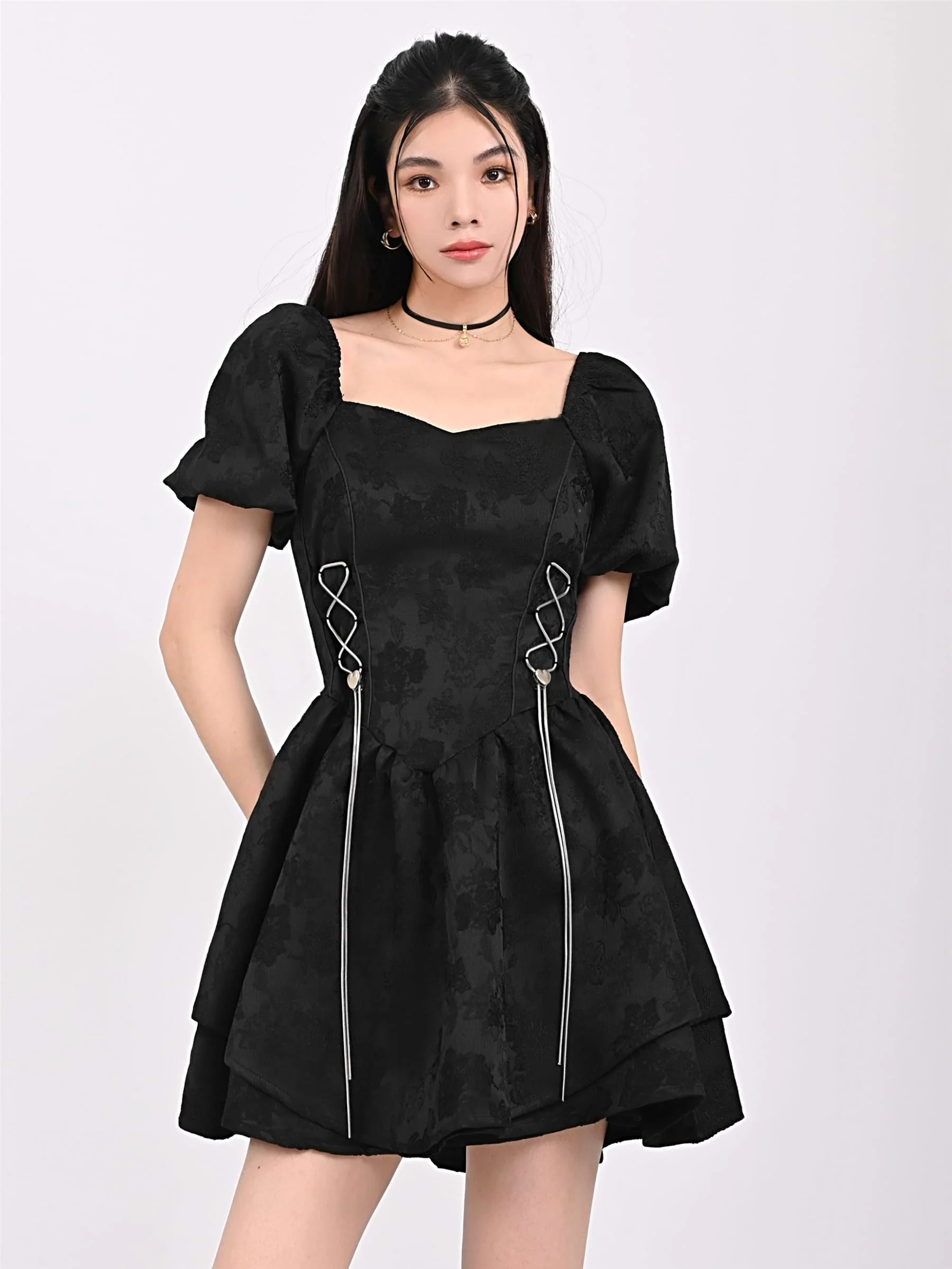 Textured Flower Print Mini Dress - Image 9