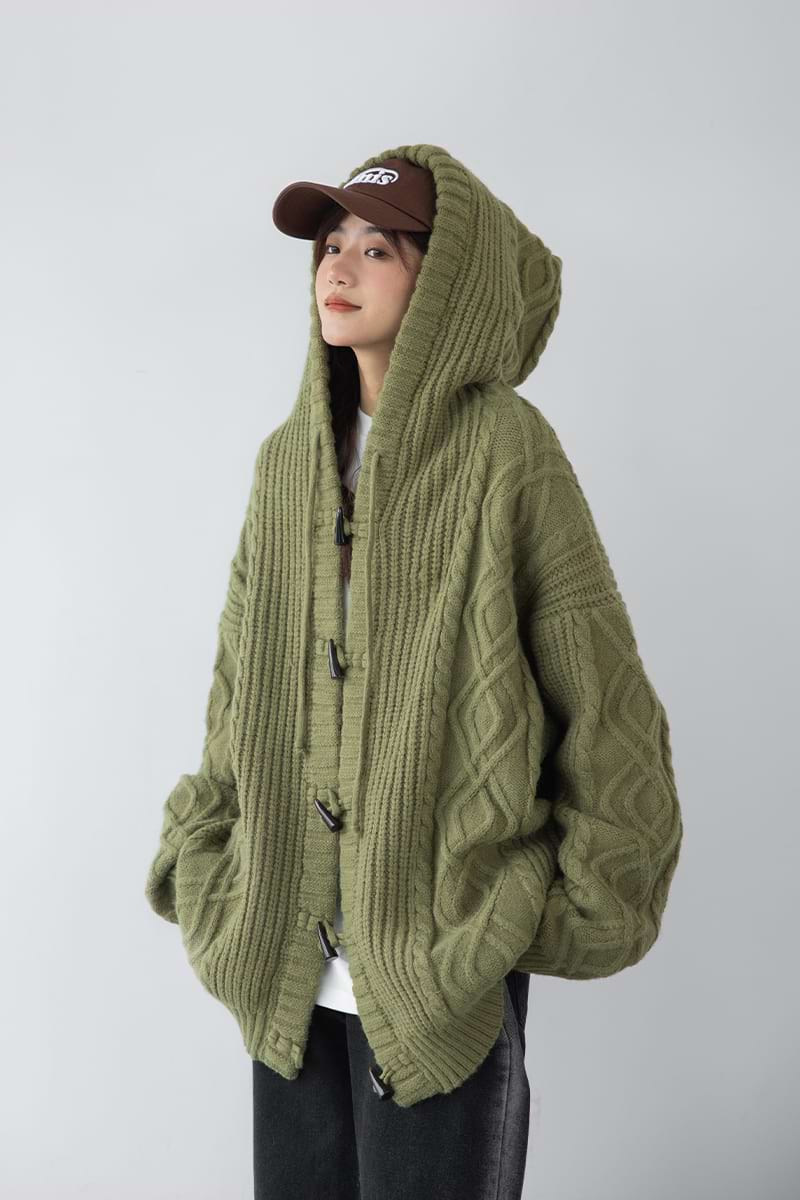 Textured Oversized Knit Hoodie - Image 2