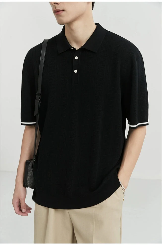 Textured Polo Short Sleeve Shirt with Sleeve Stripe - Image 11