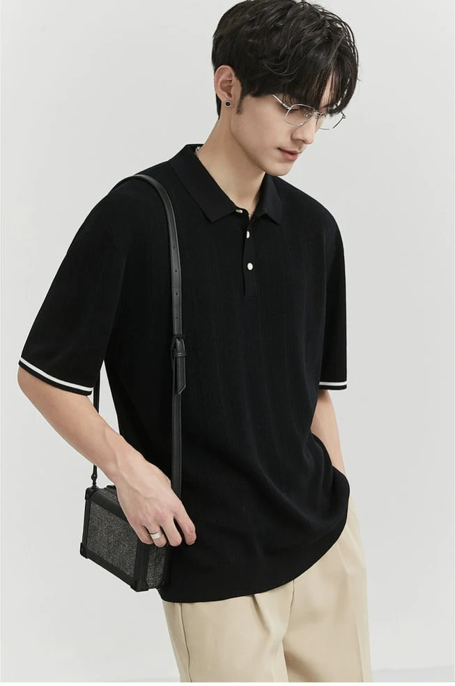 Textured Polo Short Sleeve Shirt with Sleeve Stripe - Image 13