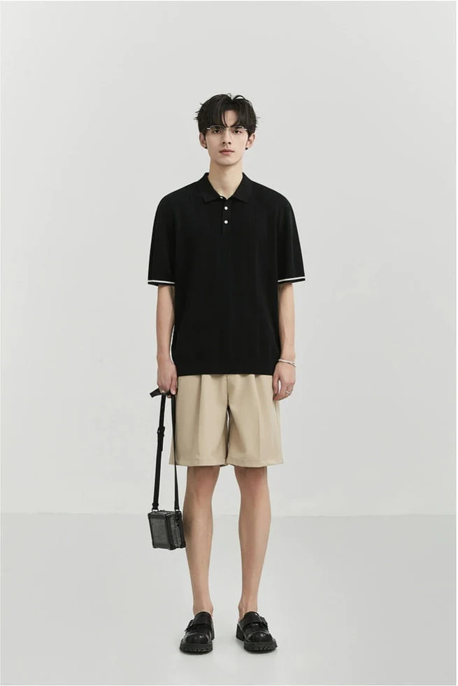 Textured Polo Short Sleeve Shirt with Sleeve Stripe - Image 16