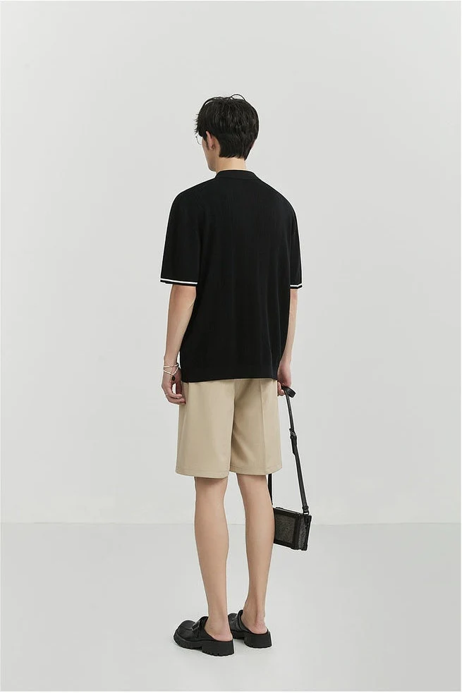 Textured Polo Short Sleeve Shirt with Sleeve Stripe - Image 18