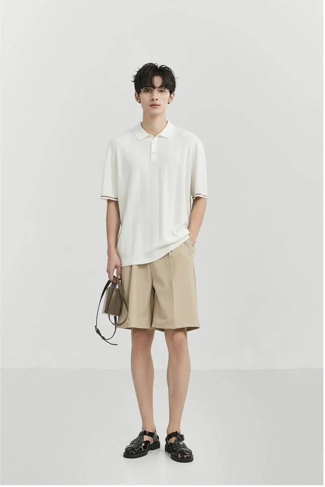 Textured Polo Short Sleeve Shirt with Sleeve Stripe - Image 6