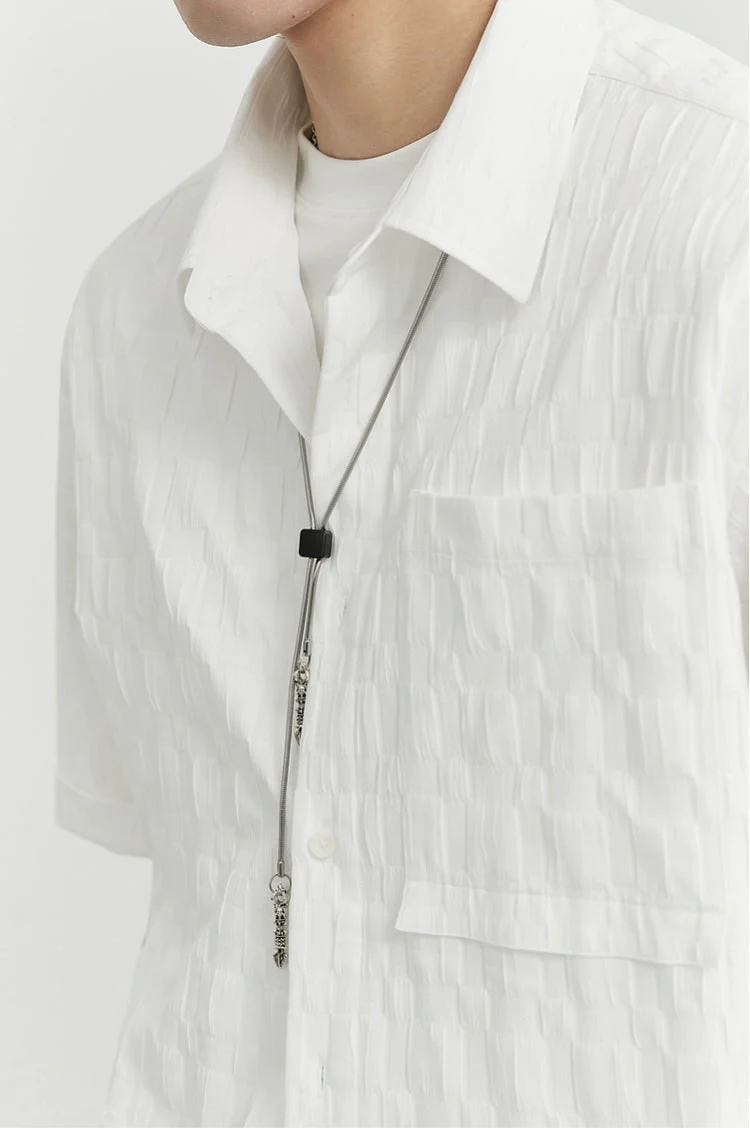 Textured Short Sleeve Button-Up Shirt - Image 14