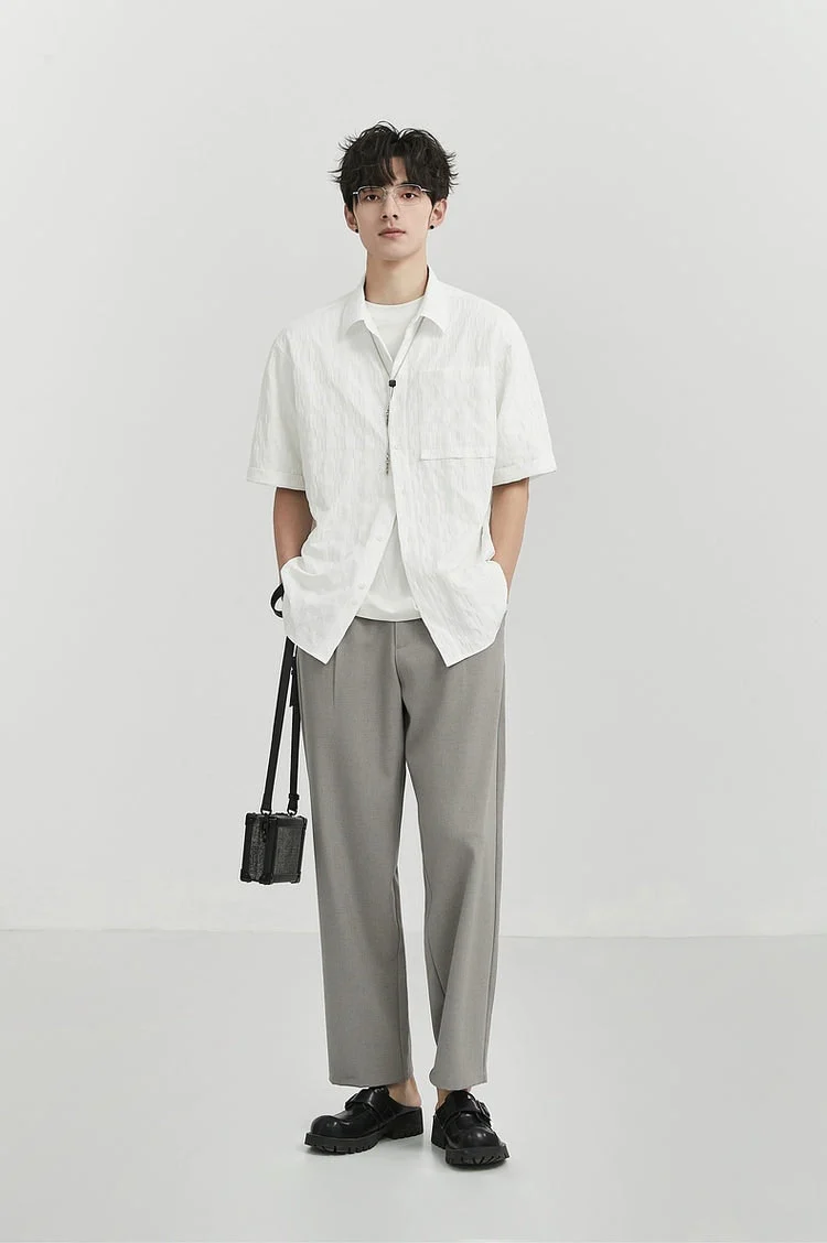 Textured Short Sleeve Button-Up Shirt - Image 18